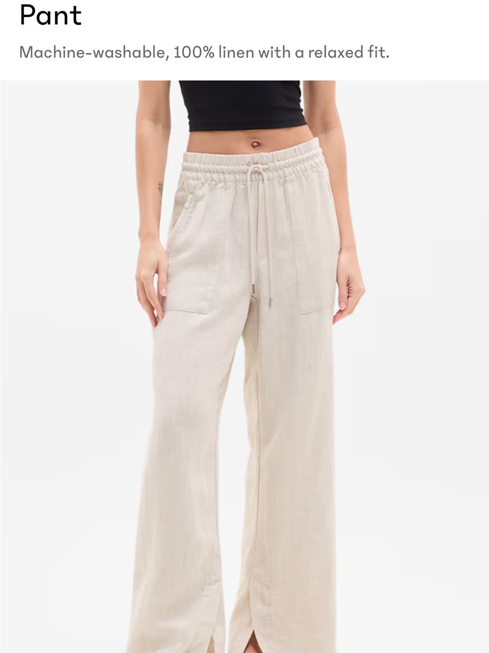 Athleta Cream Wide-Leg Linen Drawstring Pants